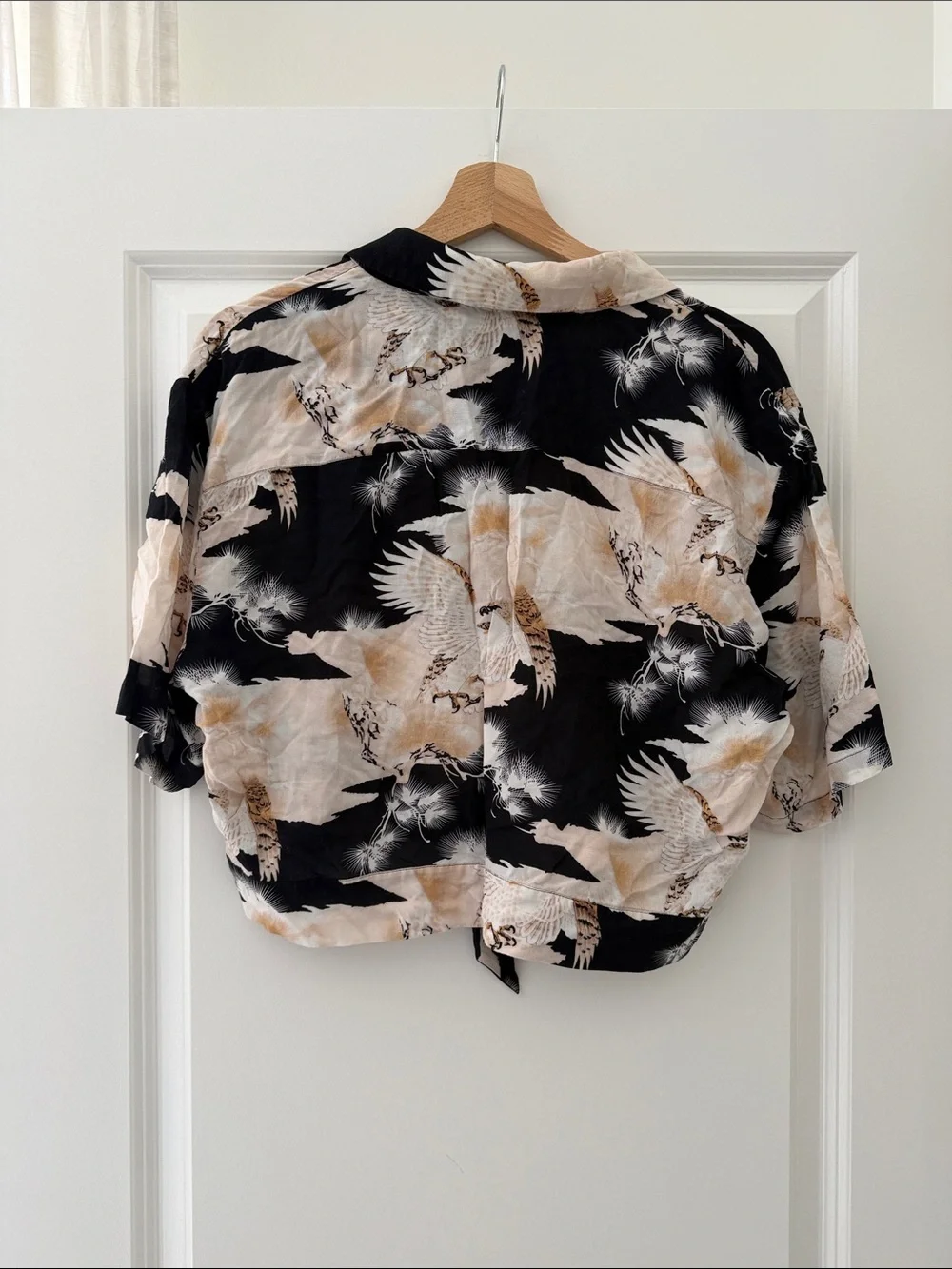 All Saints Black and Cream Crane Tie-Front Button-Up Shirt